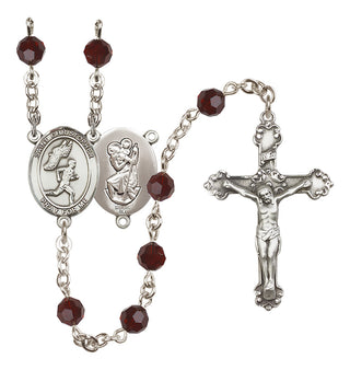 Sterling Silver 6mm Austrian Crystal Saint Christopher/Track&Field-Men Rosary in Garnet