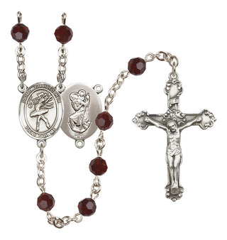 Sterling Silver 6mm Austrian Crystal Saint Christopher/Dance Rosary in Garnet