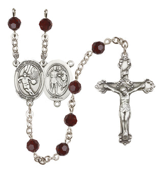 Sterling Silver 6mm Austrian Crystal Saint Sebastian/Basketball Rosary in Garnet