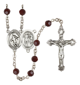 Sterling Silver 6mm Austrian Crystal Saint Sebastian /Track&Field-Women Rosary in Garnet