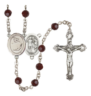 Sterling Silver 6mm Austrian Crystal Saint Sebastian/Gymnastics Rosary in Garnet
