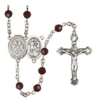 Sterling Silver 6mm Austrian Crystal Saint Sebastian / Choir Rosary in Garnet