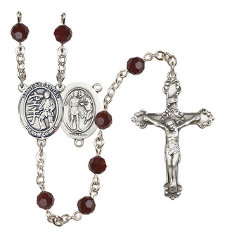 Sterling Silver 6mm Austrian Crystal Saint Sebastian/Karate Rosary in Garnet