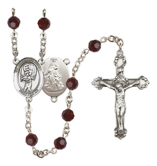 Sterling Silver 6mm Austrian Crystal Guardian Angel/Baseball Rosary in Garnet