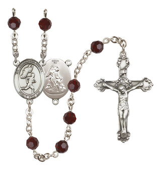 Sterling Silver 6mm Austrian Crystal Guardian Angel/Track&Field-Men Rosary in Garnet