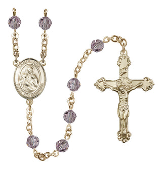 14 Karat Gold-Filled 6mm Austrian Crystal Santa Ana Rosary in Light Amethyst