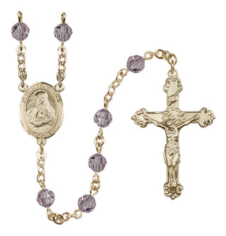 14 Karat Gold-Filled 6mm Austrian Crystal Saint Frances Cabrini Rosary in Light Amethyst