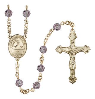 14 Karat Gold-Filled 6mm Austrian Crystal Saint Katharine Drexel Rosary in Light Amethyst