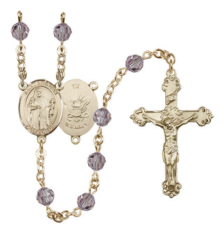 14 Karat Gold-Filled 6mm Austrian Crystal Saint Brendan the Navigator/Navy Rosary in Light Amethyst