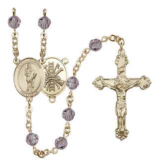 14 Karat Gold-Filled 6mm Austrian Crystal Saint Florian/Firefighter Rosary in Light Amethyst