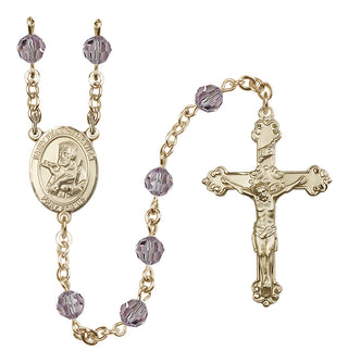 14 Karat Gold-Filled 6mm Austrian Crystal Saint Francis Xavier Rosary in Light Amethyst