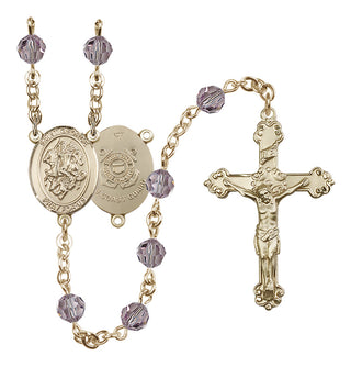 14 Karat Gold-Filled 6mm Austrian Crystal Saint George / Coast Guard Rosary in Light Amethyst