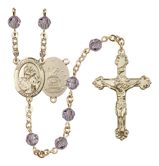 14 Karat Gold-Filled 6mm Austrian Crystal Saint Joan of Arc / Air Force Rosary in Light Amethyst