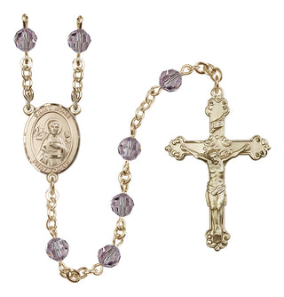 14 Karat Gold-Filled 6mm Austrian Crystal Saint John the Apostle Rosary in Light Amethyst