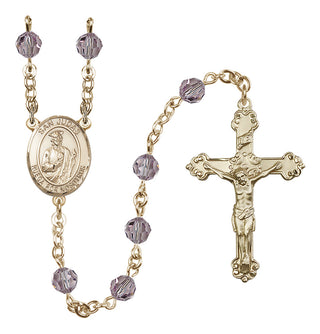 14 Karat Gold-Filled 6mm Austrian Crystal San Judas Rosary in Light Amethyst