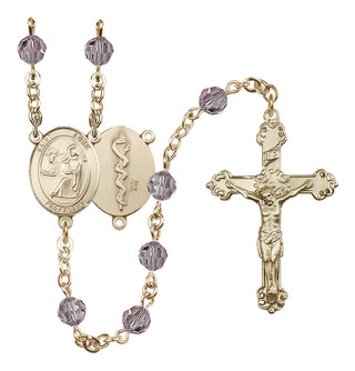 14 Karat Gold-Filled 6mm Austrian Crystal Saint Luke the Apostle / Doctor Rosary in Light Amethyst
