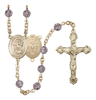 14 Karat Gold-Filled 6mm Austrian Crystal Saint Michael / EMT Rosary in Light Amethyst