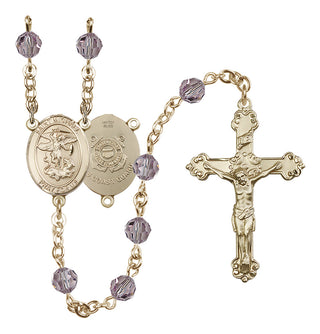 14 Karat Gold-Filled 6mm Austrian Crystal Saint Michael / Coast Guard Rosary in Light Amethyst