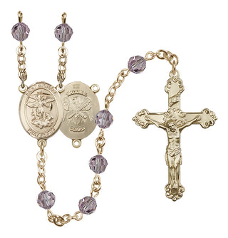 14 Karat Gold-Filled 6mm Austrian Crystal Saint Michael / Nat'l Guard Rosary in Light Amethyst