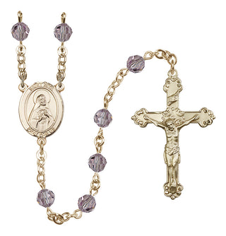 14 Karat Gold-Filled 6mm Austrian Crystal Saint Rita of Cascia Rosary in Light Amethyst