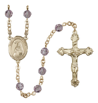 14 Karat Gold-Filled 6mm Austrian Crystal Saint Teresa of Avila Rosary in Light Amethyst