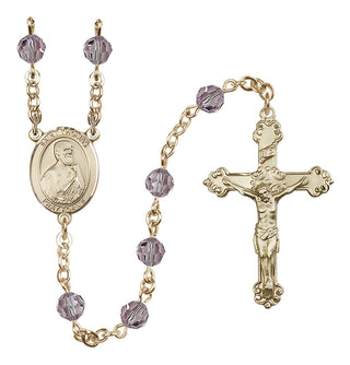 14 Karat Gold-Filled 6mm Austrian Crystal Saint Thomas the Apostle Rosary in Light Amethyst