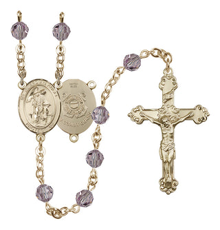 14 Karat Gold-Filled 6mm Austrian Crystal Guardian Angel/Coast Guard Rosary in Light Amethyst