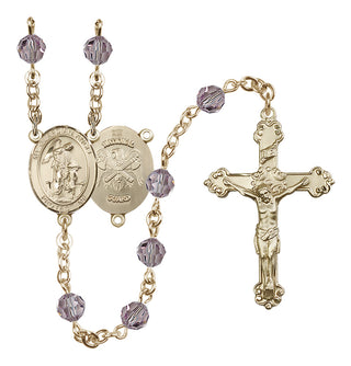 14 Karat Gold-Filled 6mm Austrian Crystal Guardian Angel / Nat'l Guard Rosary in Light Amethyst