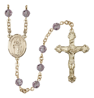 14 Karat Gold-Filled 6mm Austrian Crystal Saint Stanislaus Rosary in Light Amethyst