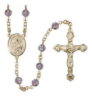 14 Karat Gold-Filled 6mm Austrian Crystal Saint Jerome Rosary in Light Amethyst