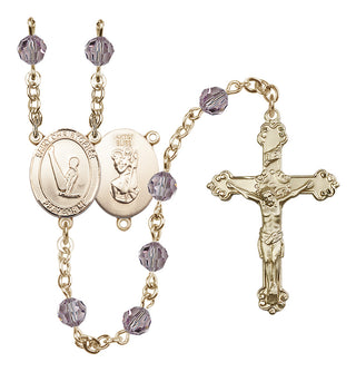 14 Karat Gold-Filled 6mm Austrian Crystal Saint Christopher/Gymnastics Rosary in Light Amethyst