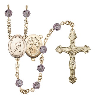 14 Karat Gold-Filled 6mm Austrian Crystal Saint Sebastian/Soccer Rosary in Light Amethyst