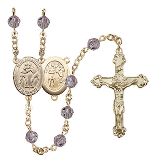 14 Karat Gold-Filled 6mm Austrian Crystal Saint Sebastian/Wrestling Rosary in Light Amethyst