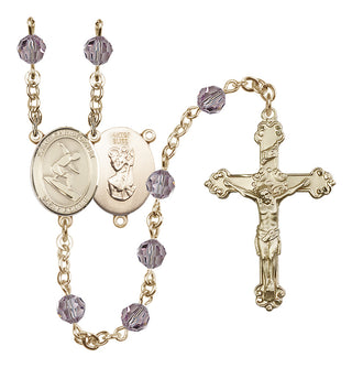 14 Karat Gold-Filled 6mm Austrian Crystal Saint Christopher/Surfing Rosary in Light Amethyst