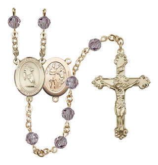14 Karat Gold-Filled 6mm Austrian Crystal Saint Sebastian / Rugby Rosary in Light Amethyst