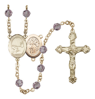 14 Karat Gold-Filled 6mm Austrian Crystal Saint Sebastian / Fishing Rosary in Light Amethyst
