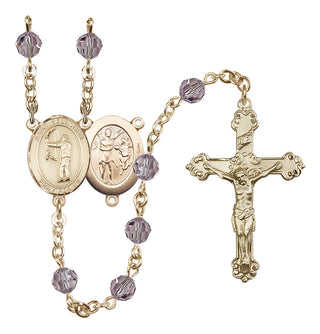 14 Karat Gold-Filled 6mm Austrian Crystal Saint Sebastian / Archery Rosary in Light Amethyst
