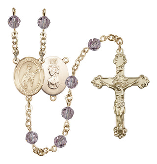 14 Karat Gold-Filled 6mm Austrian Crystal Saint Christopher / Rodeo Rosary in Light Amethyst