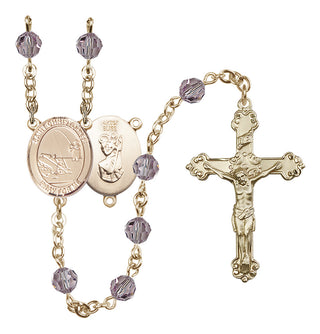 14 Karat Gold-Filled 6mm Austrian Crystal Saint Christopher / Fishing Rosary in Light Amethyst