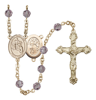 14 Karat Gold-Filled 6mm Austrian Crystal Saint Sebastian / Motorcycle Rosary in Light Amethyst