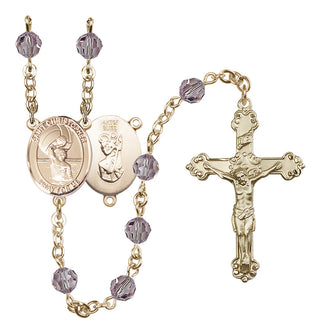 14 Karat Gold-Filled 6mm Austrian Crystal Saint Christopher/Water Polo Men Rosary in Light Amethyst