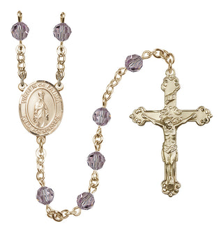 14 Karat Gold-Filled 6mm Austrian Crystal Virgen del Fatima Rosary in Light Amethyst