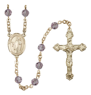 14 Karat Gold-Filled 6mm Austrian Crystal Saint Joseph the Worker Rosary in Light Amethyst