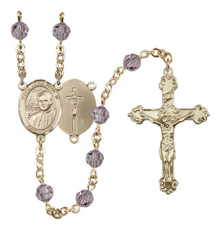 14 Karat Gold-Filled 6mm Austrian Crystal Saint John Paul II Rosary in Light Amethyst