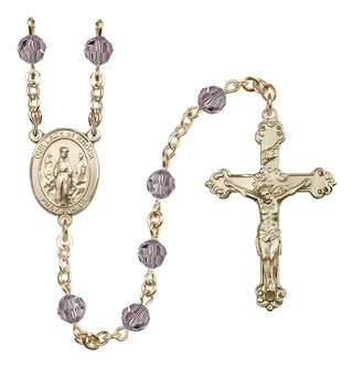 14 Karat Gold-Filled 6mm Austrian Crystal Our Lady of Knock Rosary in Light Amethyst