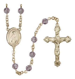 14 Karat Gold-Filled 6mm Austrian Crystal Saint Hildegard von Bingen Rosary in Light Amethyst