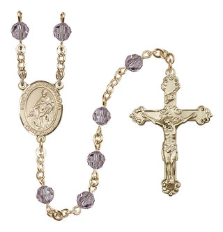 14 Karat Gold-Filled 6mm Austrian Crystal Saint Thomas of Villanova Rosary in Light Amethyst