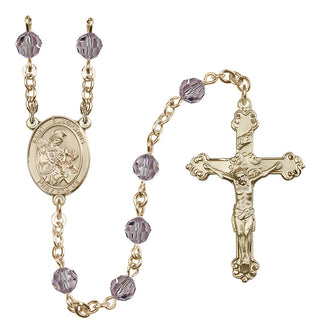 14 Karat Gold-Filled 6mm Austrian Crystal Saint Eustachius Rosary in Light Amethyst