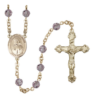 14 Karat Gold-Filled 6mm Austrian Crystal Saint Jeanne Jugan Rosary in Light Amethyst