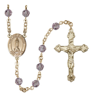 14 Karat Gold-Filled 6mm Austrian Crystal Our Lady of Kibeho Rosary in Light Amethyst